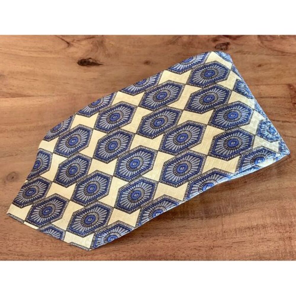 Bill Blass Geometric Yellow Blue Silk Tie Made In USA